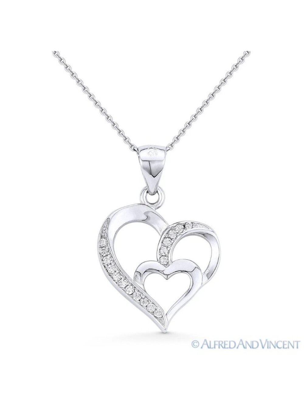 Heart CZ Crystal Love Charm Pendant & Necklace in 925 Sterling Silver w/ Rhodium
